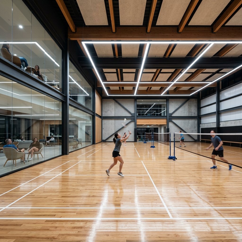 Indoor badminton court at Ganga Nine Zero